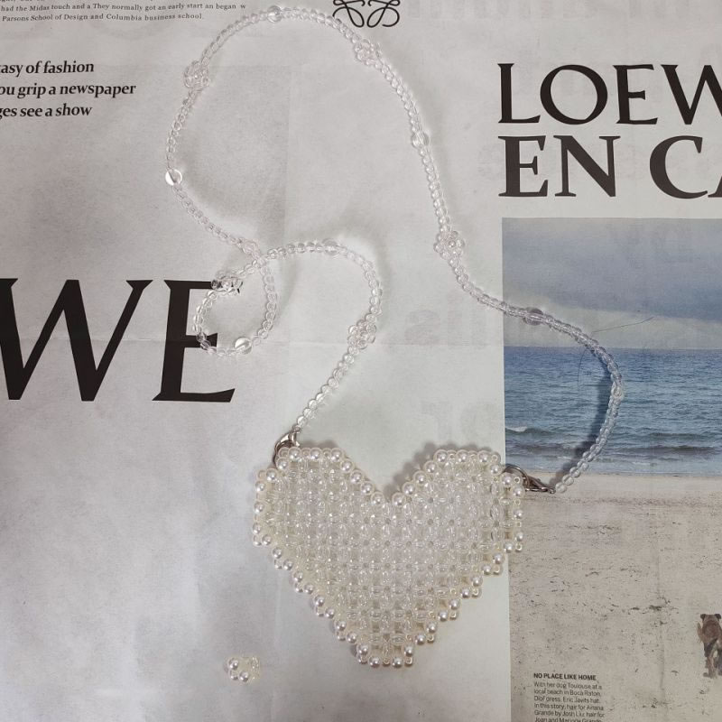 Fashion Lake Blue (65cm Chain) Pearl Crystal Beaded Woven Love Crossbody Bag,Shoulder bags