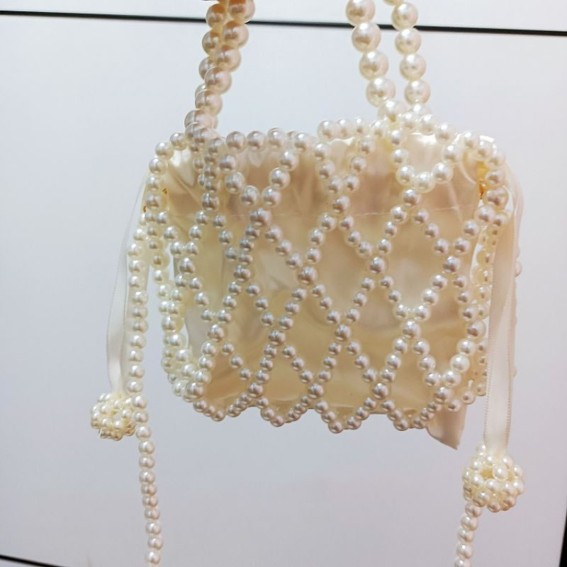 Fashion Pearl Color Acrylic Pearl Beaded Woven Crossbody Bag,Shoulder bags