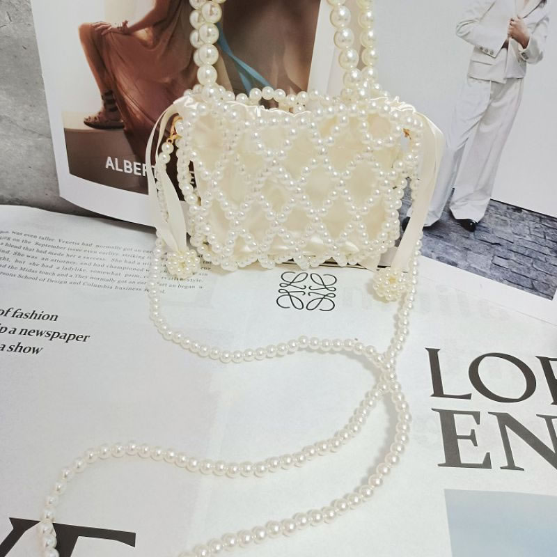 Fashion Pearl Color Acrylic Pearl Beaded Woven Crossbody Bag,Shoulder bags