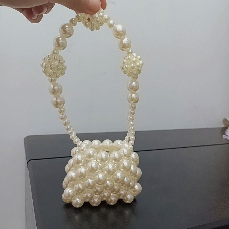 Fashion Pearl Color Acrylic Large And Small Pearl Beaded Handbag,Handbags
