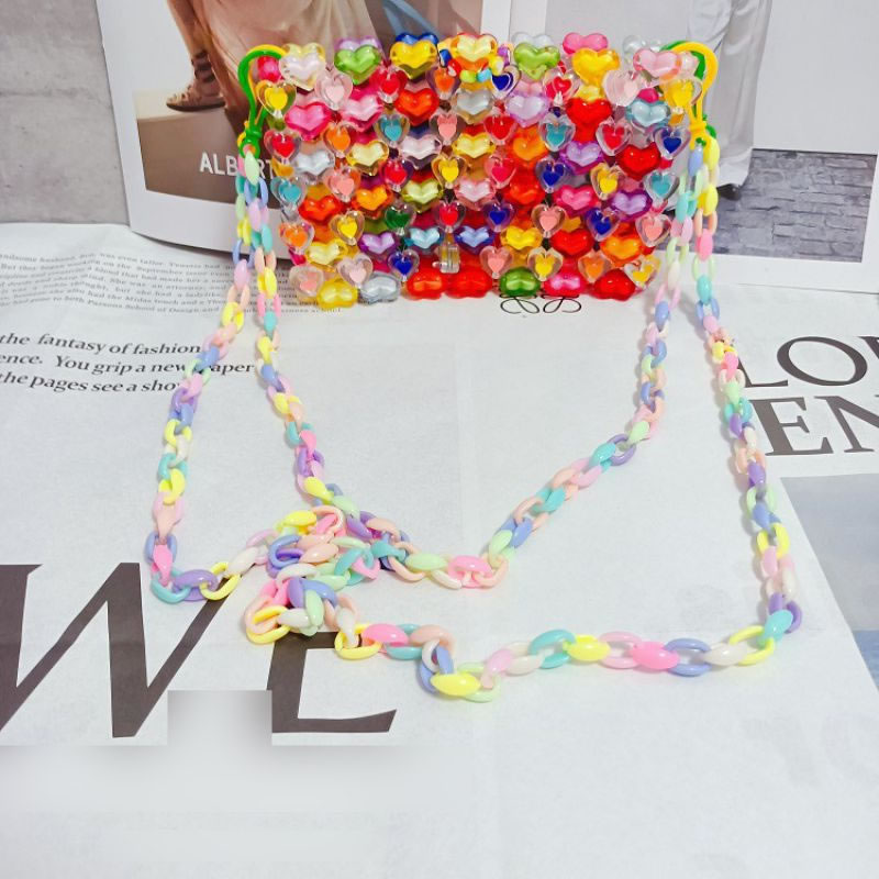 Fashion Love Chain Crossbody Style Acrylic Heart Beaded Crossbody Bag,Shoulder bags
