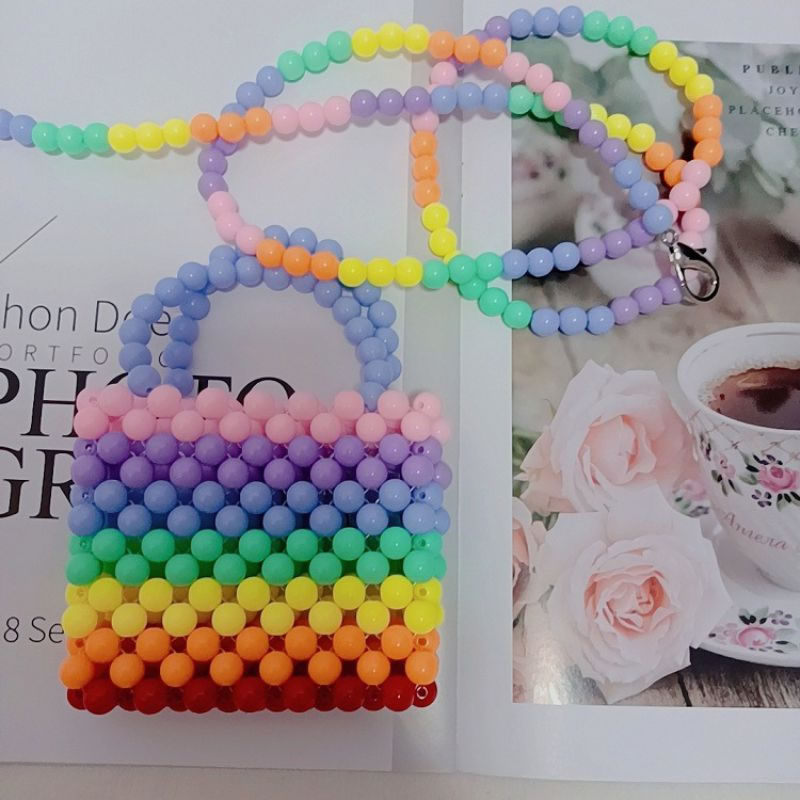 Fashion Rainbow Colors Acrylic Geometric Beaded Woven Crossbody Bag,Shoulder bags