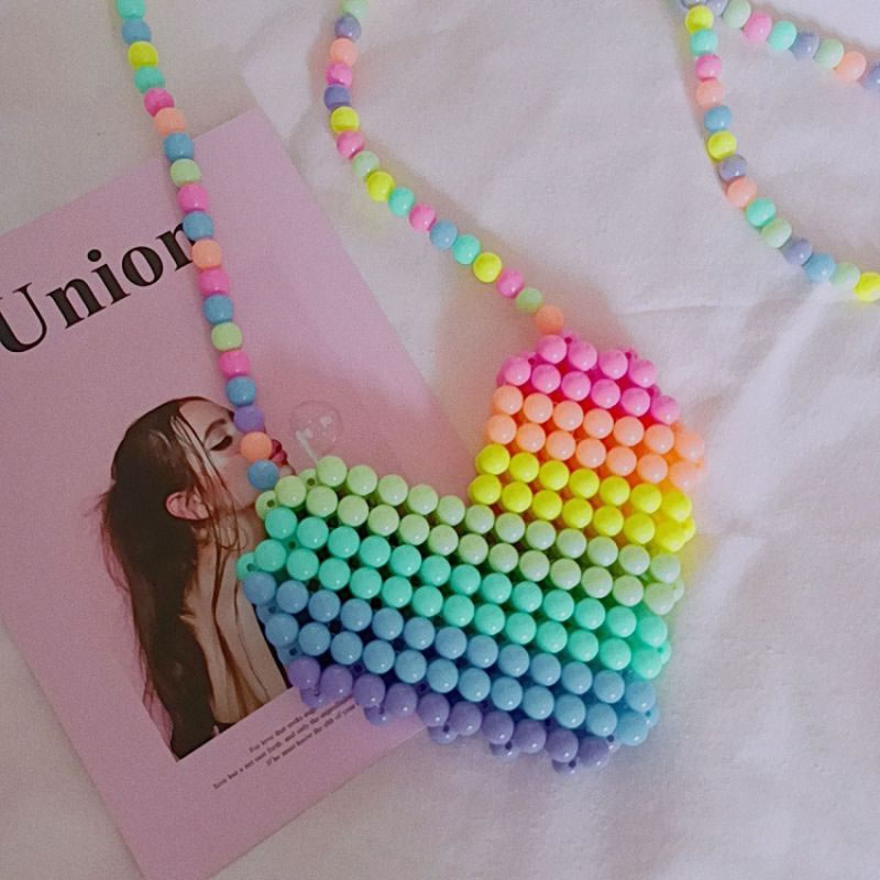 Fashion Colorful Candy Colors Acrylic Geometric Beaded Woven Love Crossbody Bag,Shoulder bags
