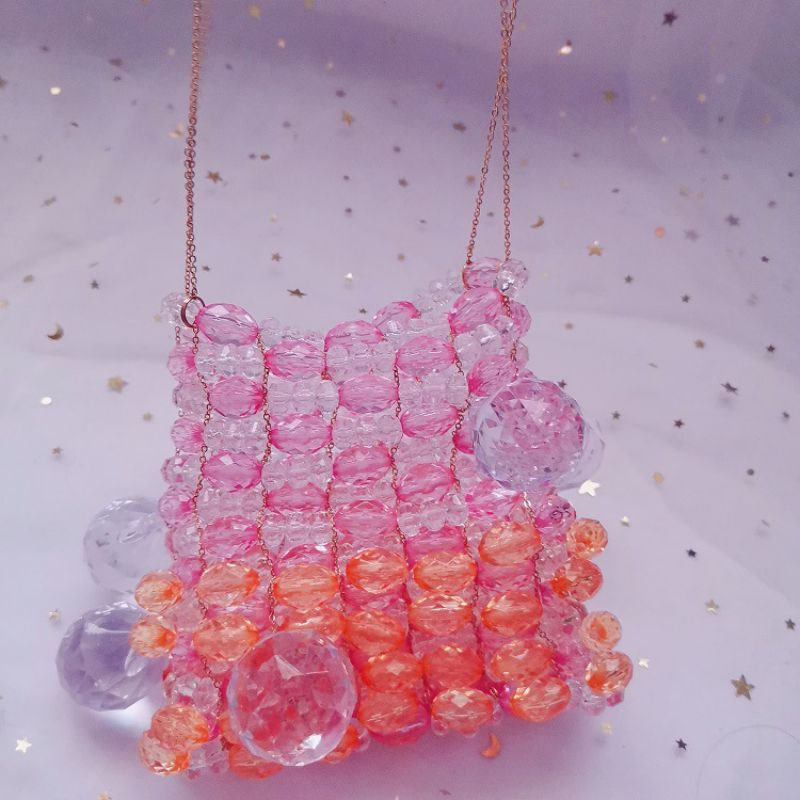 Fashion Pink Orange Acrylic Crystal Beaded Crossbody Bag,Shoulder bags