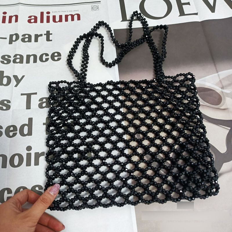 Fashion Black Acrylic Beaded Cutout Shoulder Bag,Messenger bags
