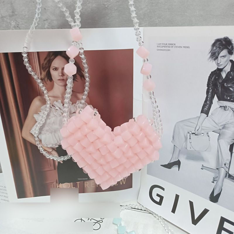 Fashion Candy Vanilla Acrylic Sugar Cube Woven Love Crossbody Bag,Shoulder bags