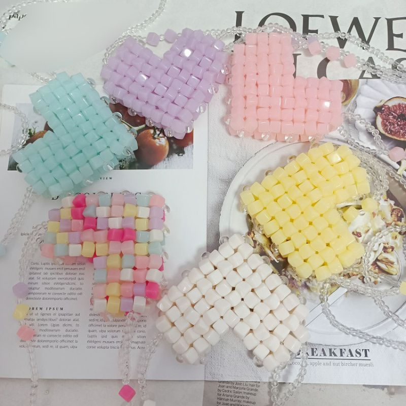 Fashion Candy Vanilla Acrylic Sugar Cube Woven Love Crossbody Bag,Shoulder bags