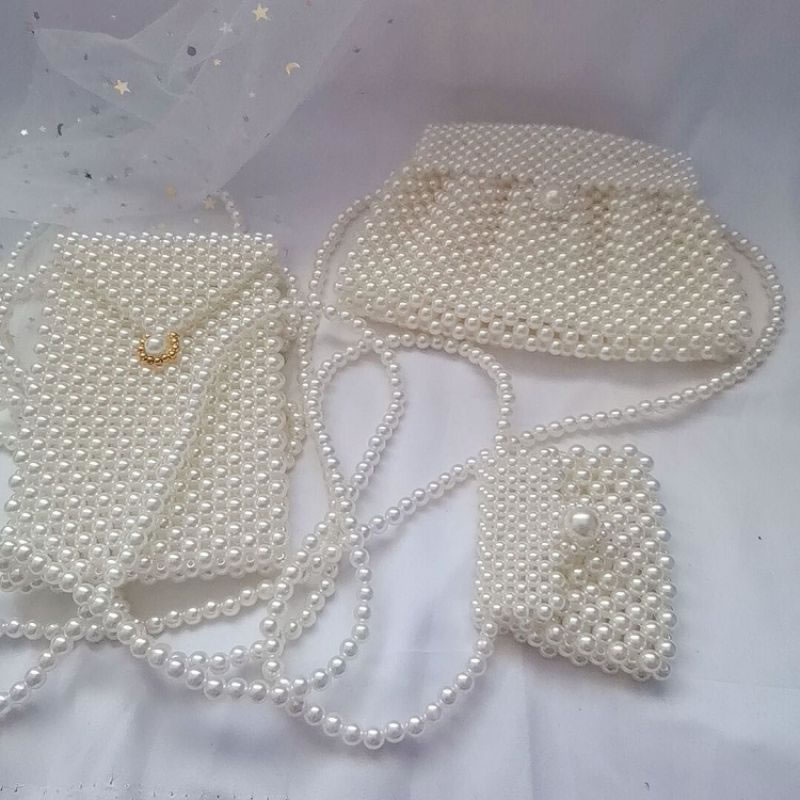 Fashion Type C Pearl Beaded Woven Crossbody Bag,Shoulder bags