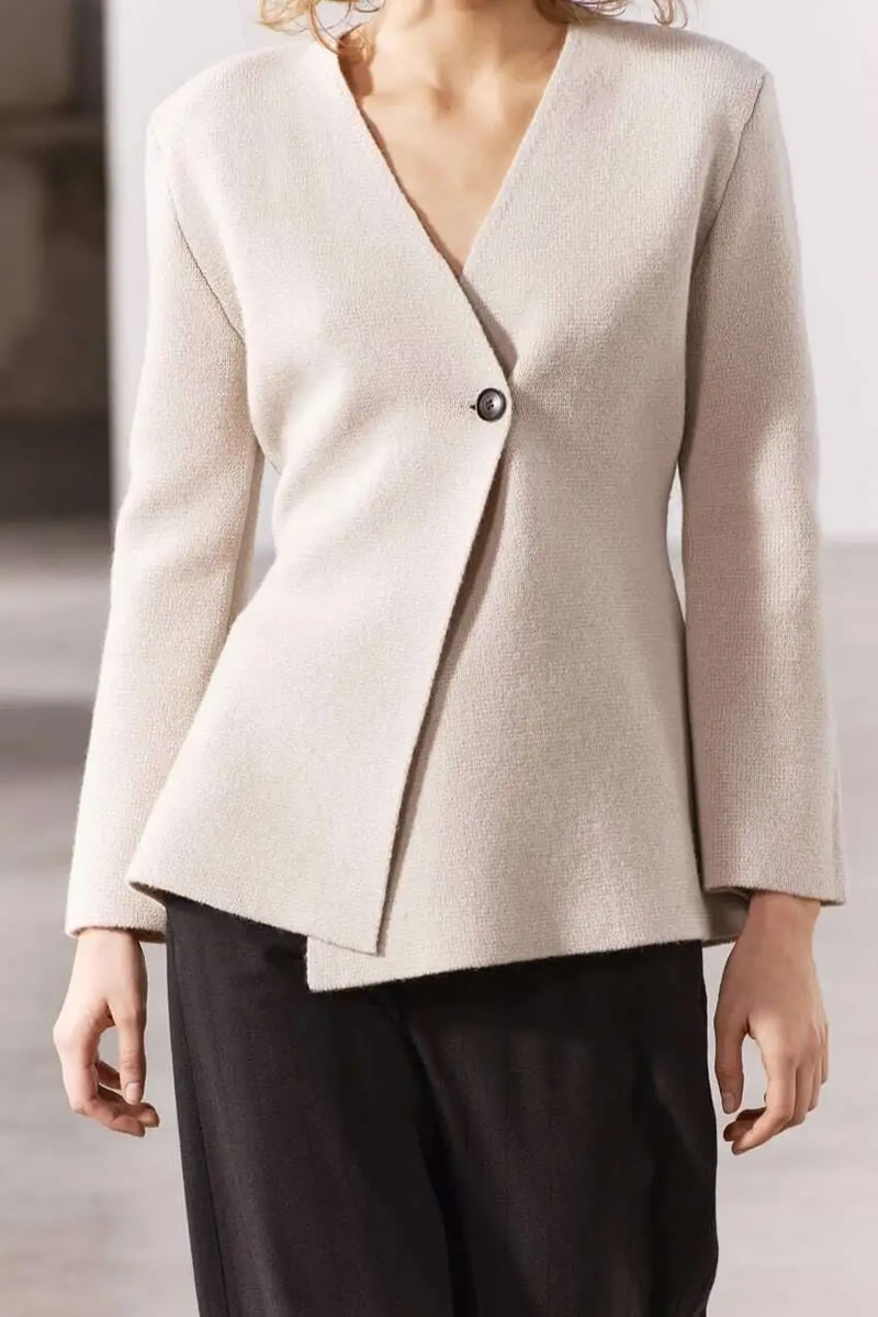 Fashion Grey Knitted Single-button Jacket,Coat-Jacket