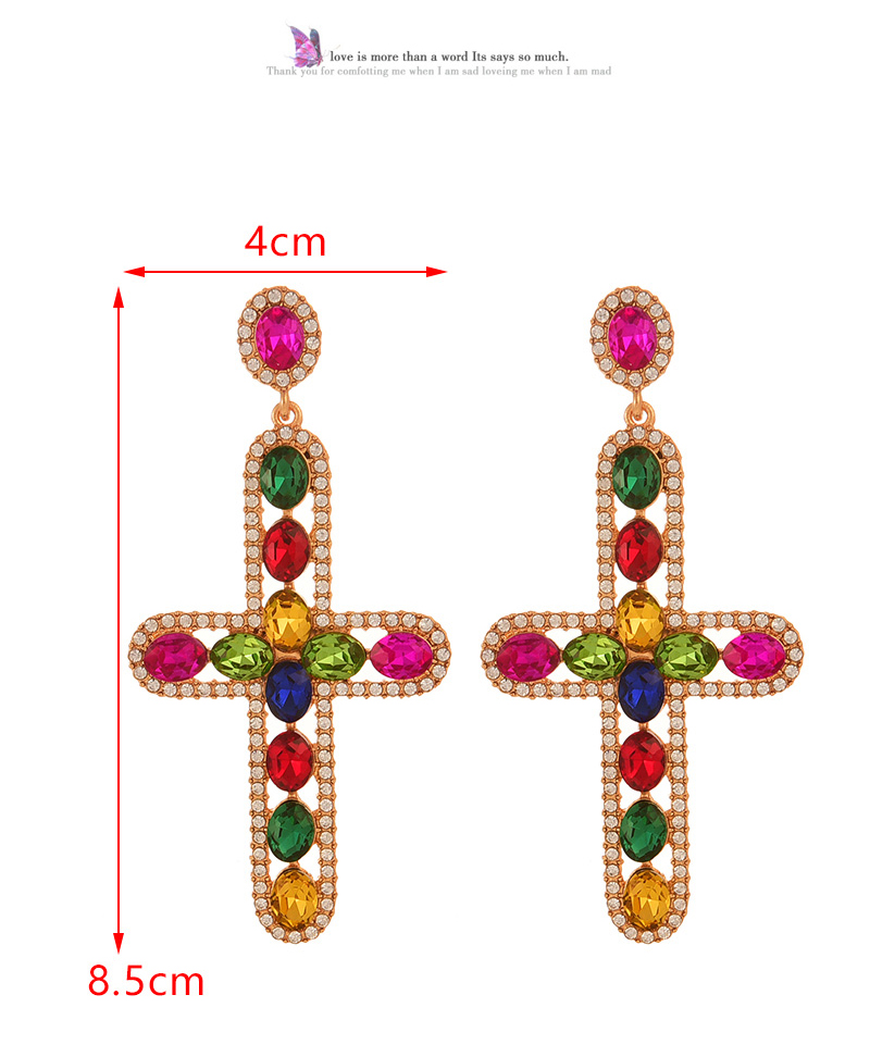 Fashion Ab Color Alloy Diamond Cross Earrings,Drop Earrings