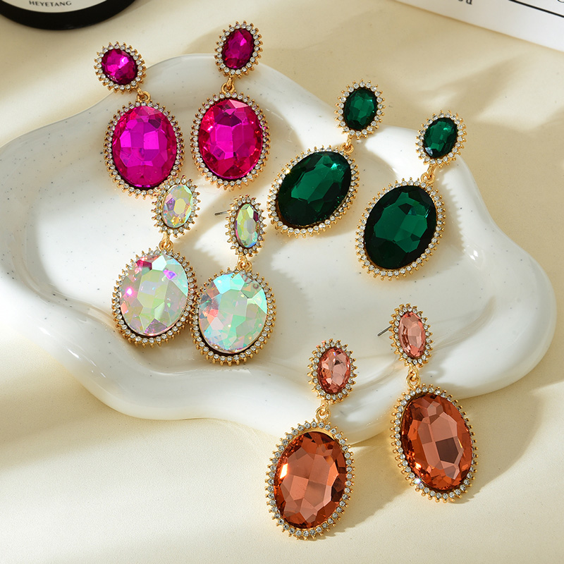 Fashion Leather Pink Alloy Diamond Oval Earrings,Drop Earrings