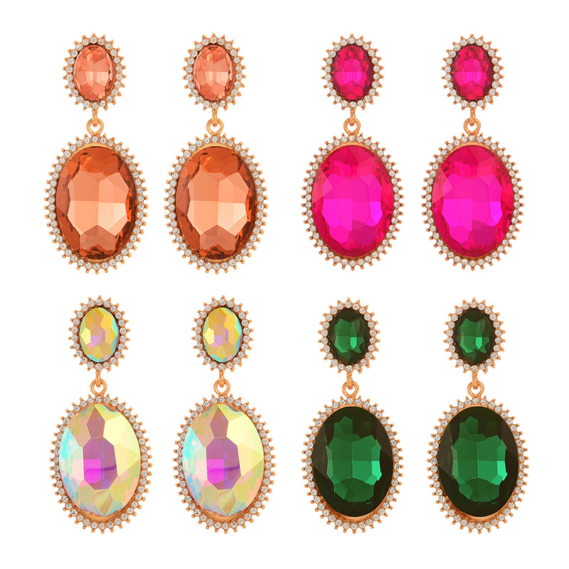 Fashion Leather Pink Alloy Diamond Oval Earrings,Drop Earrings