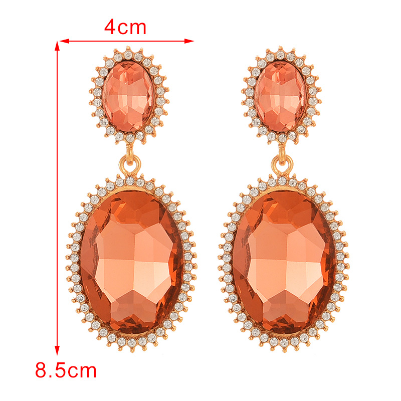 Fashion Rose Red Alloy Diamond Oval Earrings,Drop Earrings