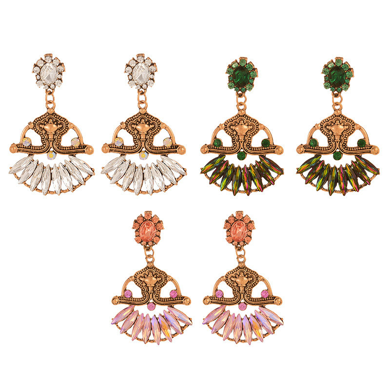 Fashion Pink Alloy Diamond Geometric Pattern Earrings,Drop Earrings