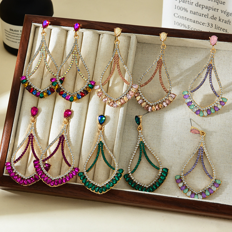 Fashion Purple Alloy Diamond Geometric Earrings,Drop Earrings