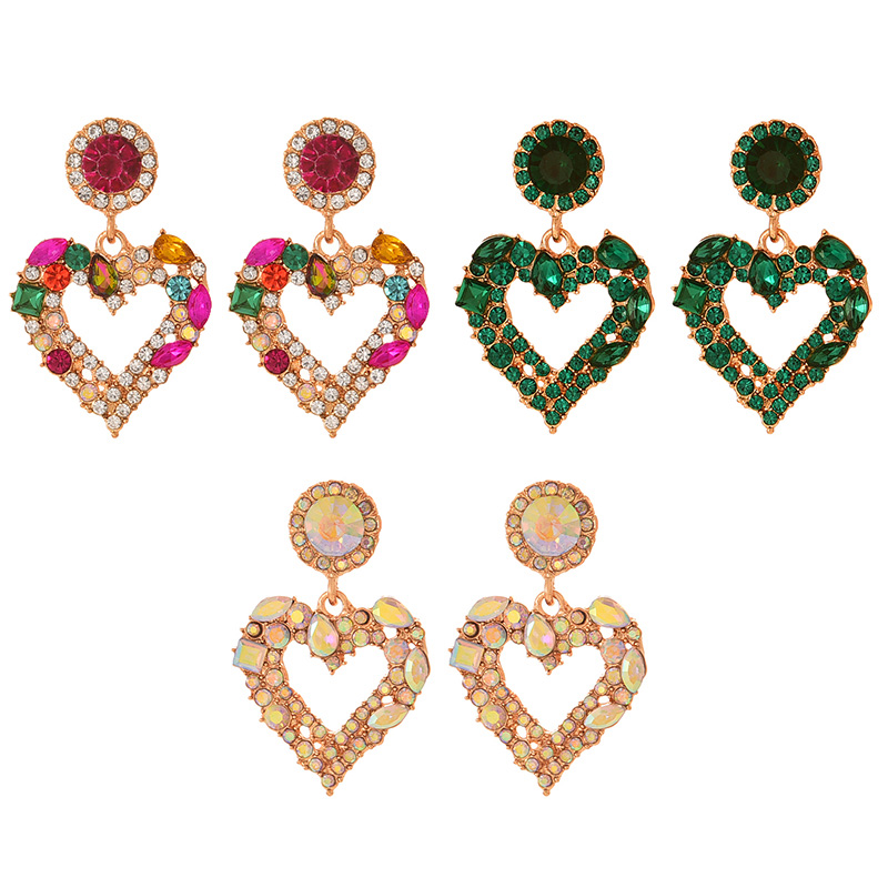 Fashion Dark Green Alloy Diamond Love Earrings,Drop Earrings