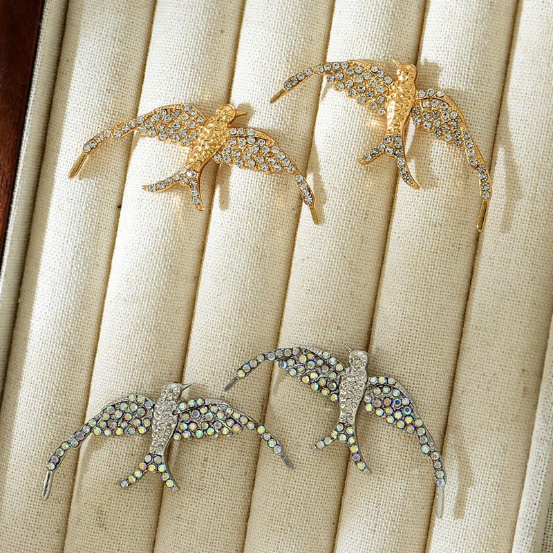 Fashion Silver Alloy Diamond Bird Stud Earrings,Stud Earrings