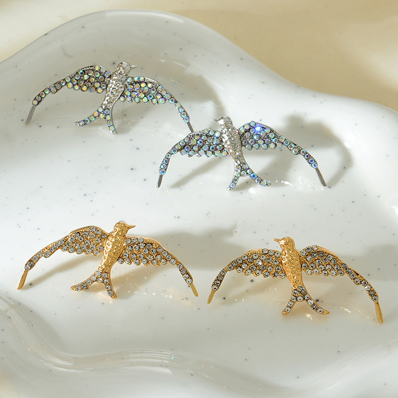 Fashion Silver Alloy Diamond Bird Stud Earrings,Stud Earrings