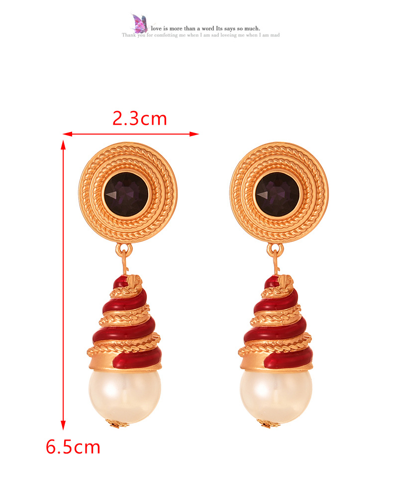 Fashion Claret Alloy Diamond Oil Drop Pearl Geometric Earrings,Drop Earrings