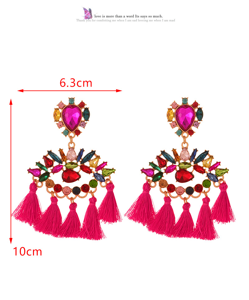 Fashion Rose Red Alloy Diamond Irregular Eye Pendant Tassel Earrings,Drop Earrings