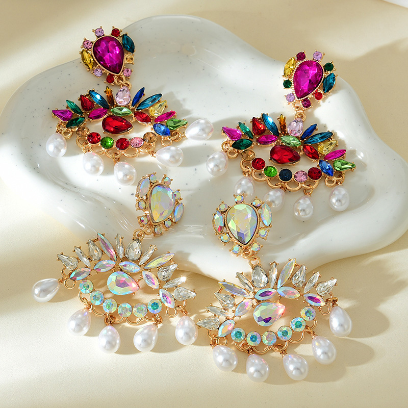 Fashion Ab Color Alloy Diamond Irregular Eye Pendant Pearl Tassel Earrings,Drop Earrings