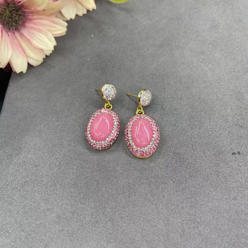 Fashion Pink Copper Diamond Oval Earrings,Earrings