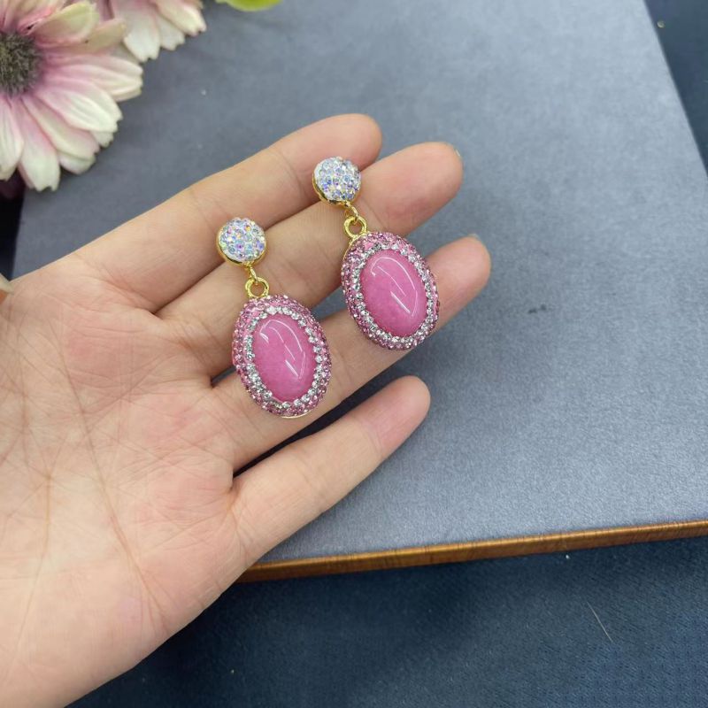 Fashion Pink Copper Diamond Oval Earrings,Earrings
