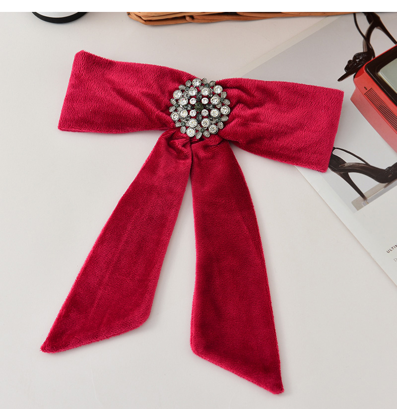 Fashion Red Fabric Plush Diamond Bow Hair Clip,Hairpins