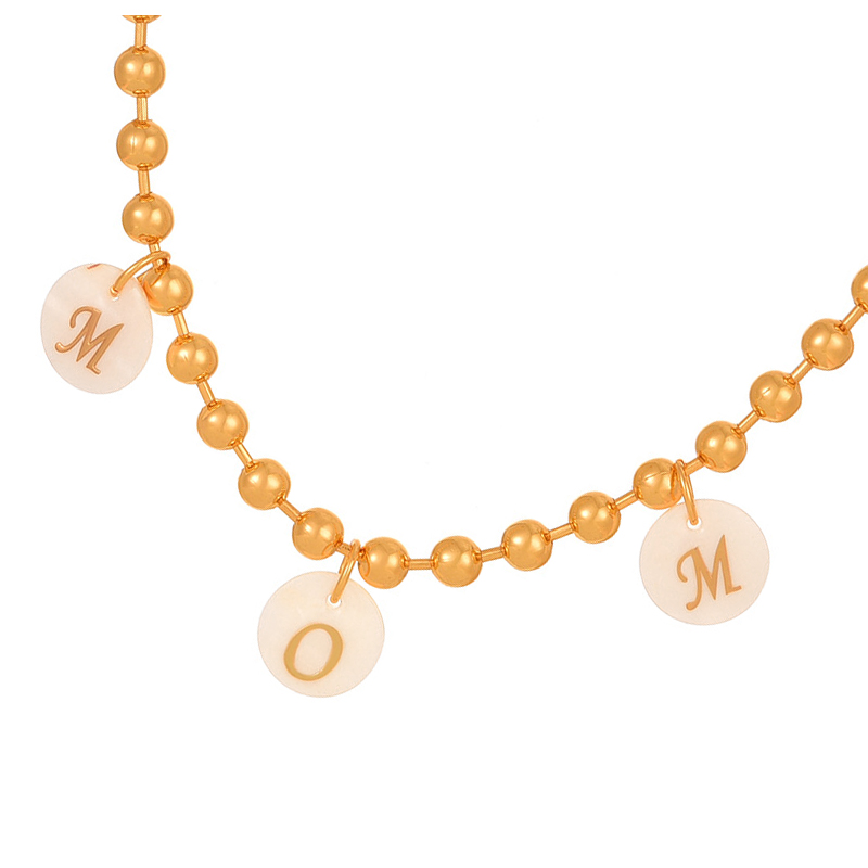 Fashion Gold Round Shell Letter Mom Pendant Copper Bead Necklace (6mm),Necklaces