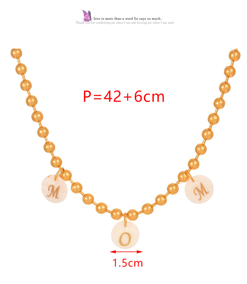 Fashion Gold Round Shell Letter Mom Pendant Copper Bead Necklace (6mm),Necklaces