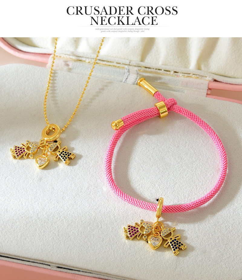 Fashion Pink Copper Inlaid Zircon Boy And Girl Love Pendant Woven Bracelet,Bracelets