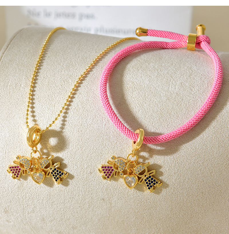 Fashion Pink Copper Inlaid Zircon Boy And Girl Love Pendant Woven Bracelet,Bracelets