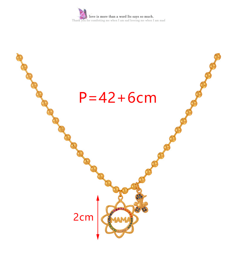 Fashion Golden 2 Copper Inlaid Zirconia Girls Flower Letter Mama Pendant Bead Necklace (3mm),Necklaces