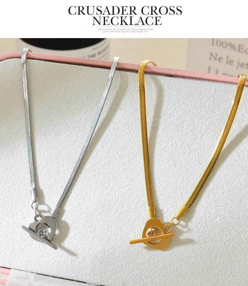 Fashion Silver Titanium Steel Love Pendant Snake Bone Chain Necklace,Necklaces