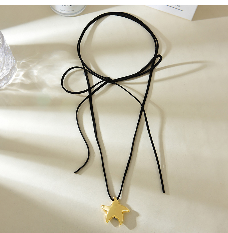 Fashion Silver Copper Five-pointed Star Pendant Pu Tether Necklace,Necklaces