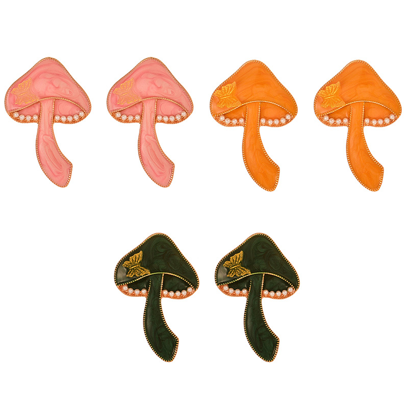 Fashion Orange Alloy Oil Dripping Mushroom Pearl Earrings,Stud Earrings