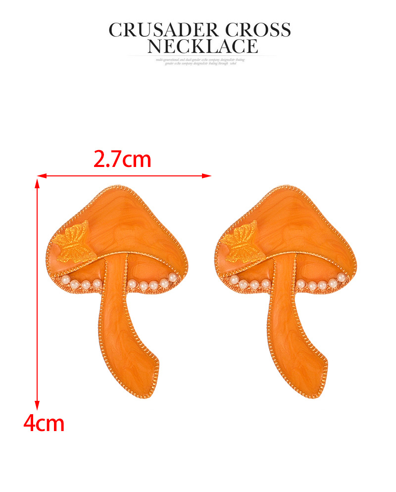 Fashion Orange Alloy Oil Dripping Mushroom Pearl Earrings,Stud Earrings