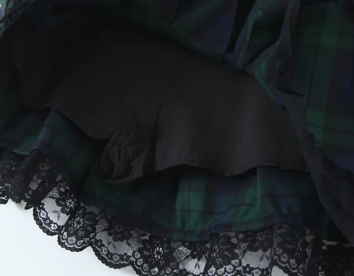 Fashion Green Polyester Lace Plaid Skirt,Skirts