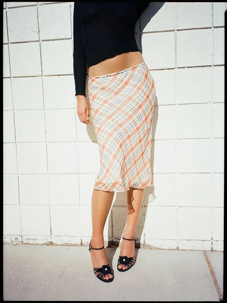 Fashion Orange Polyester Plaid Skirt,Skirts