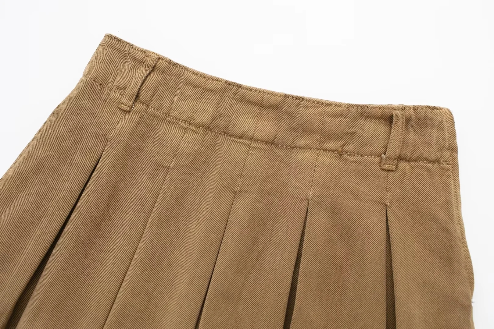 Fashion Khaki Low Waist Wide Pleated Skirt,Skirts