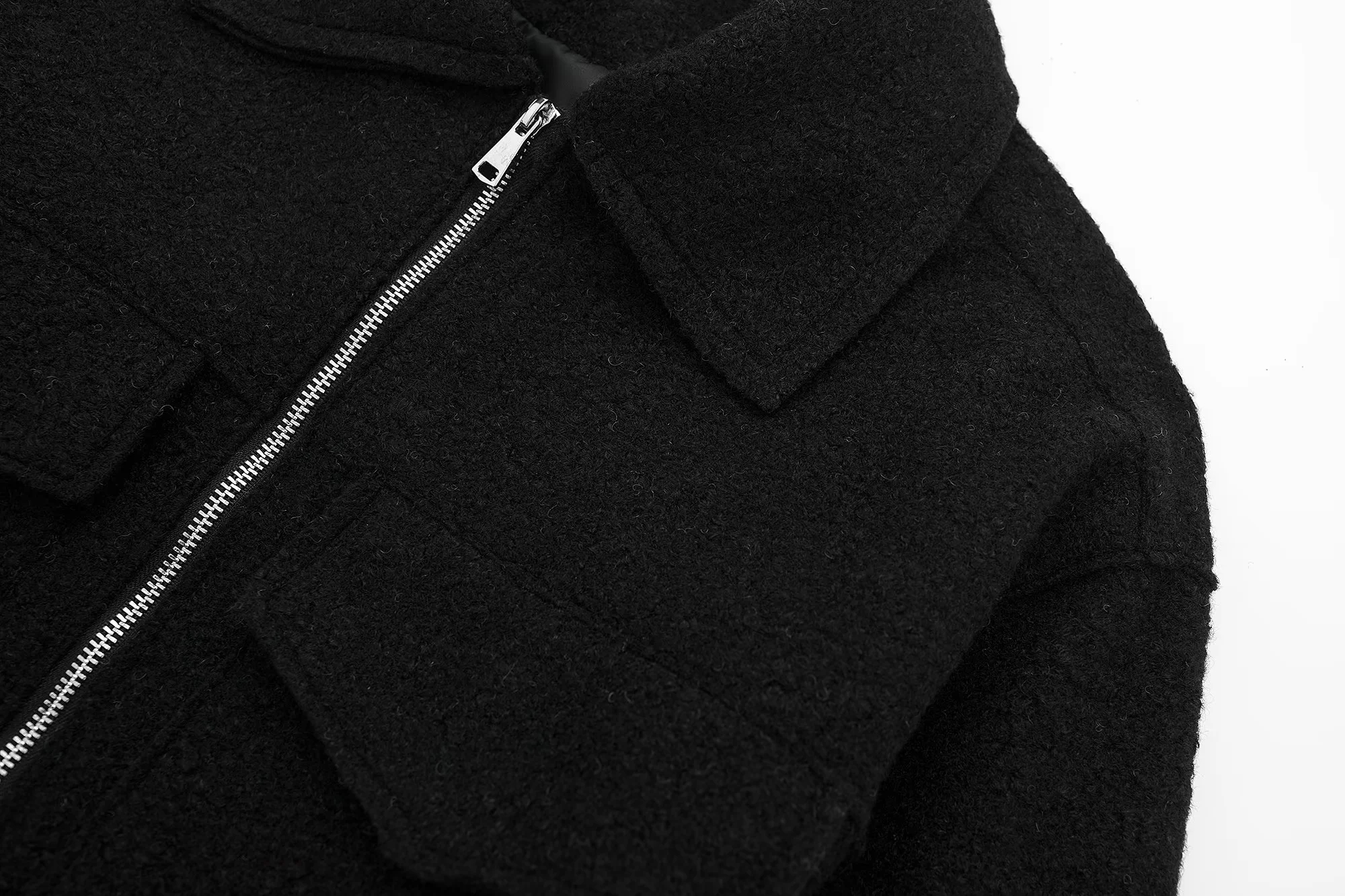 Fashion Black Lapel Zipped Jacket,Coat-Jacket