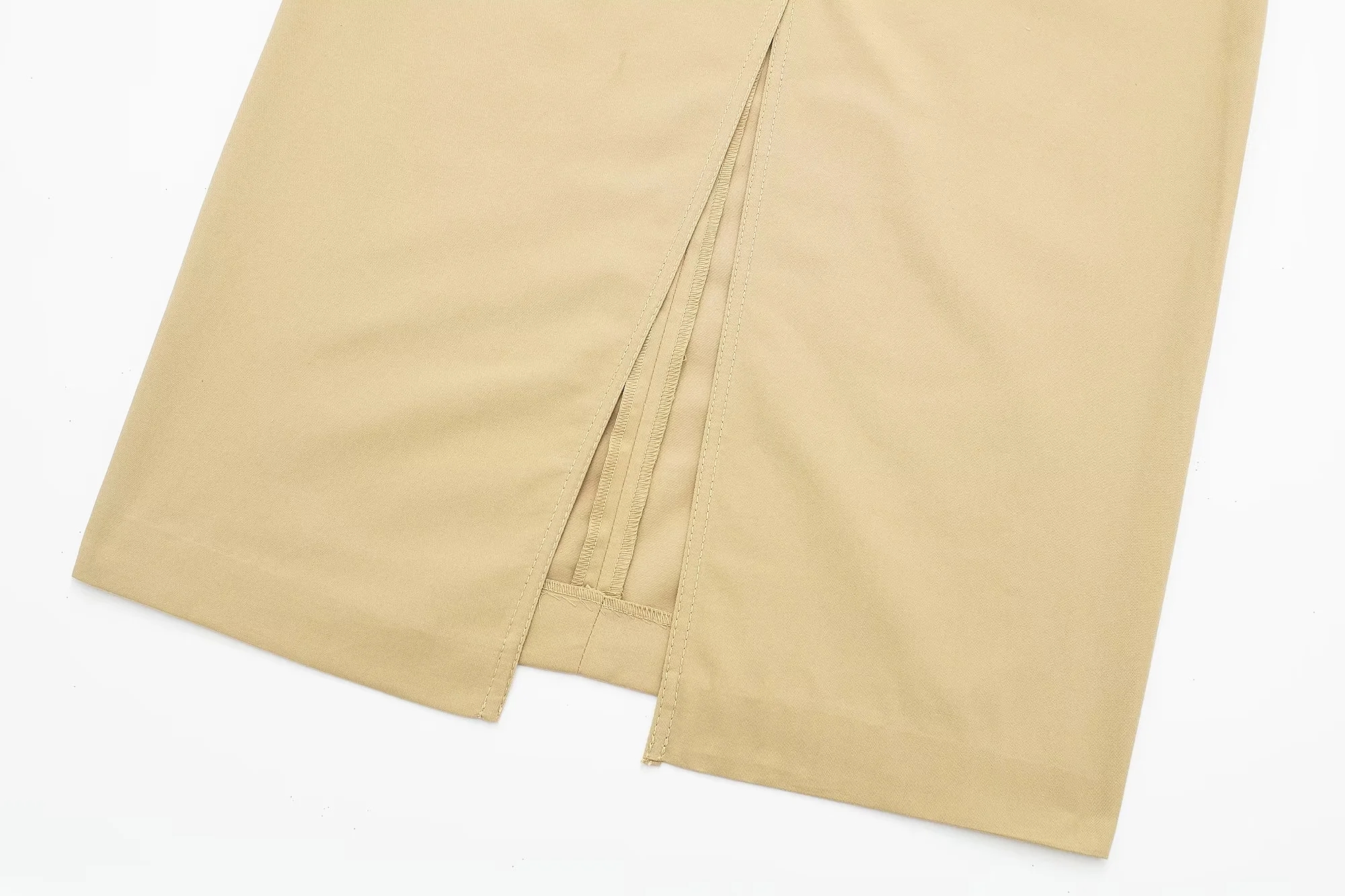 Fashion Khaki Straight Pocket Trim Shift Skirt,Skirts