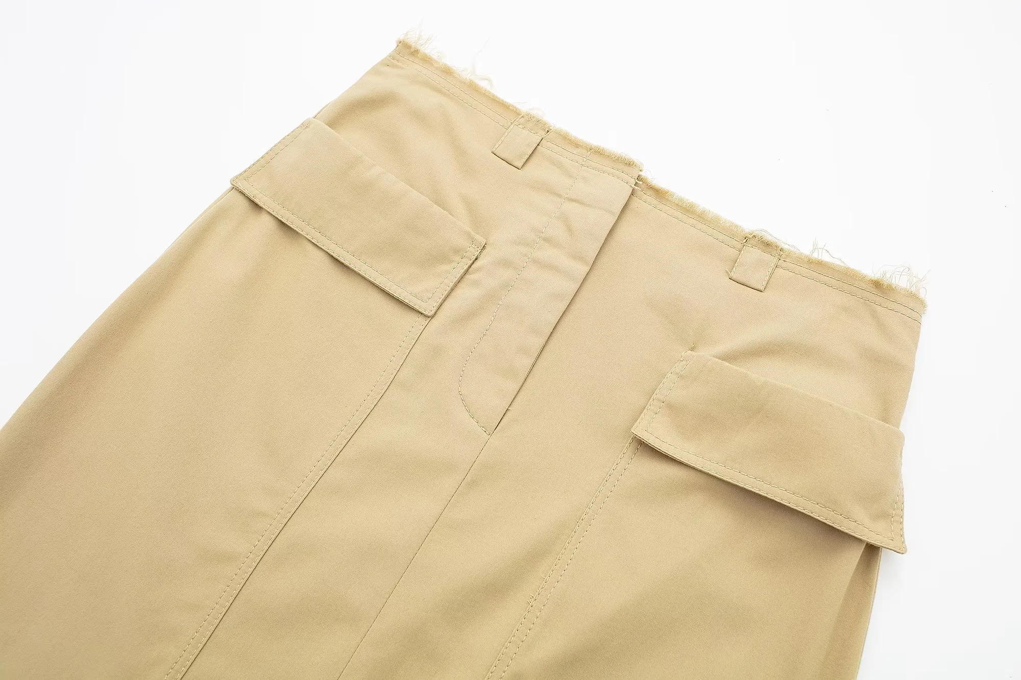 Fashion Khaki Straight Pocket Trim Shift Skirt,Skirts