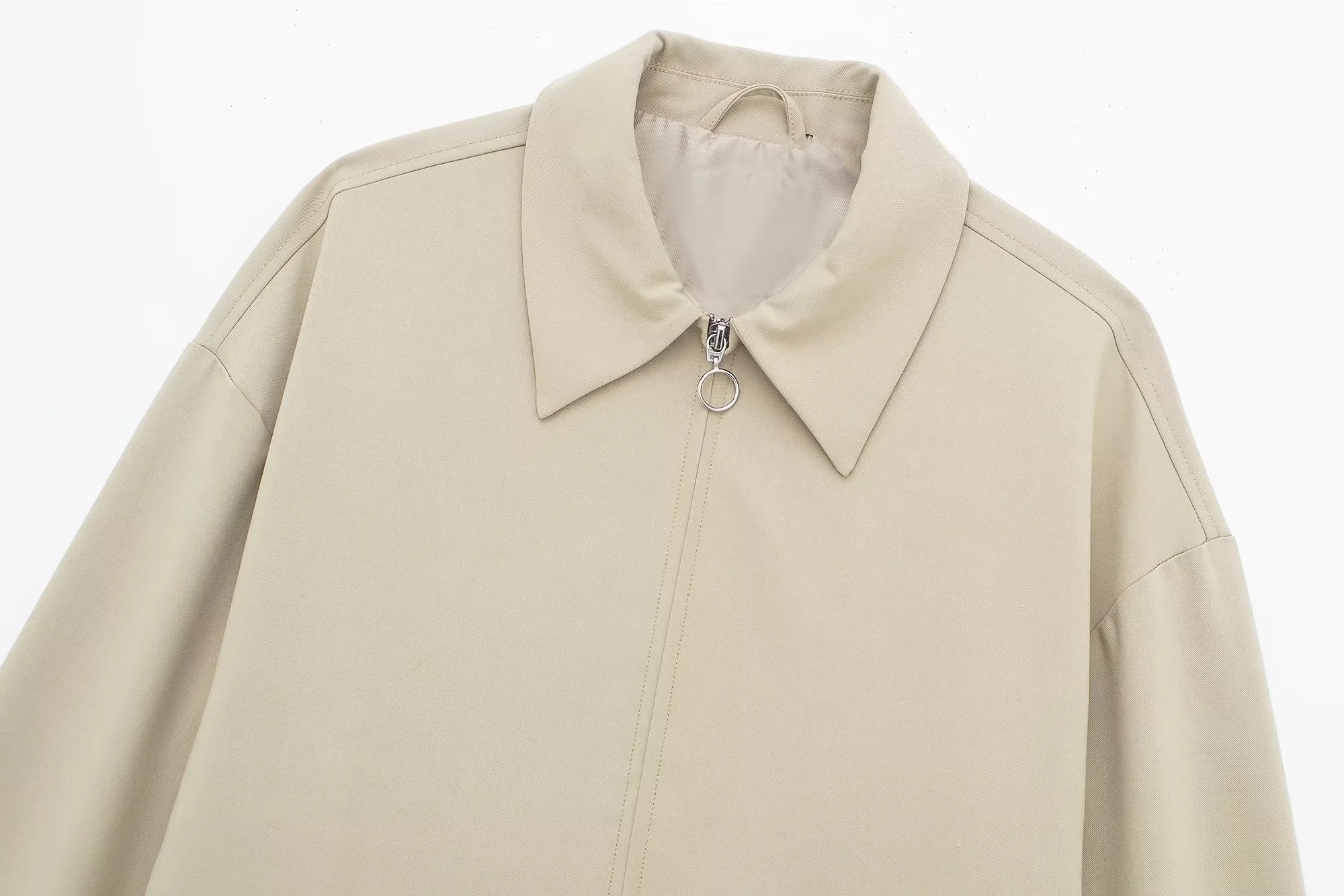 Fashion Khaki Blended Contrast Lapel Jacket,Coat-Jacket