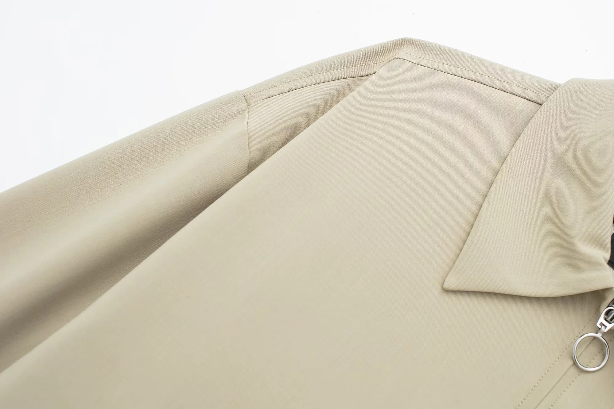 Fashion Khaki Blended Contrast Lapel Jacket,Coat-Jacket