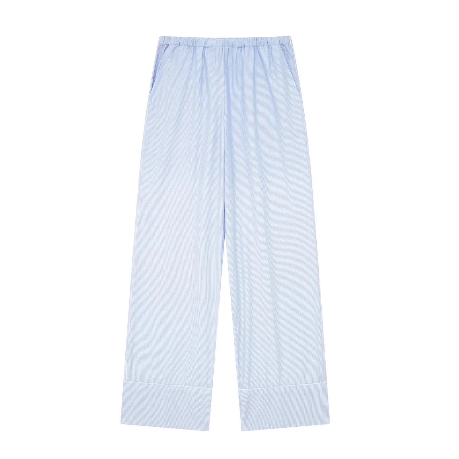 Fashion Light Blue Blend Pleated Straight-leg Trousers,Pants