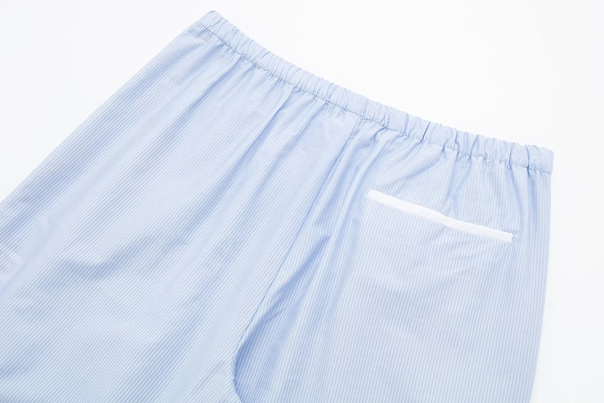 Fashion Light Blue Blend Pleated Straight-leg Trousers,Pants