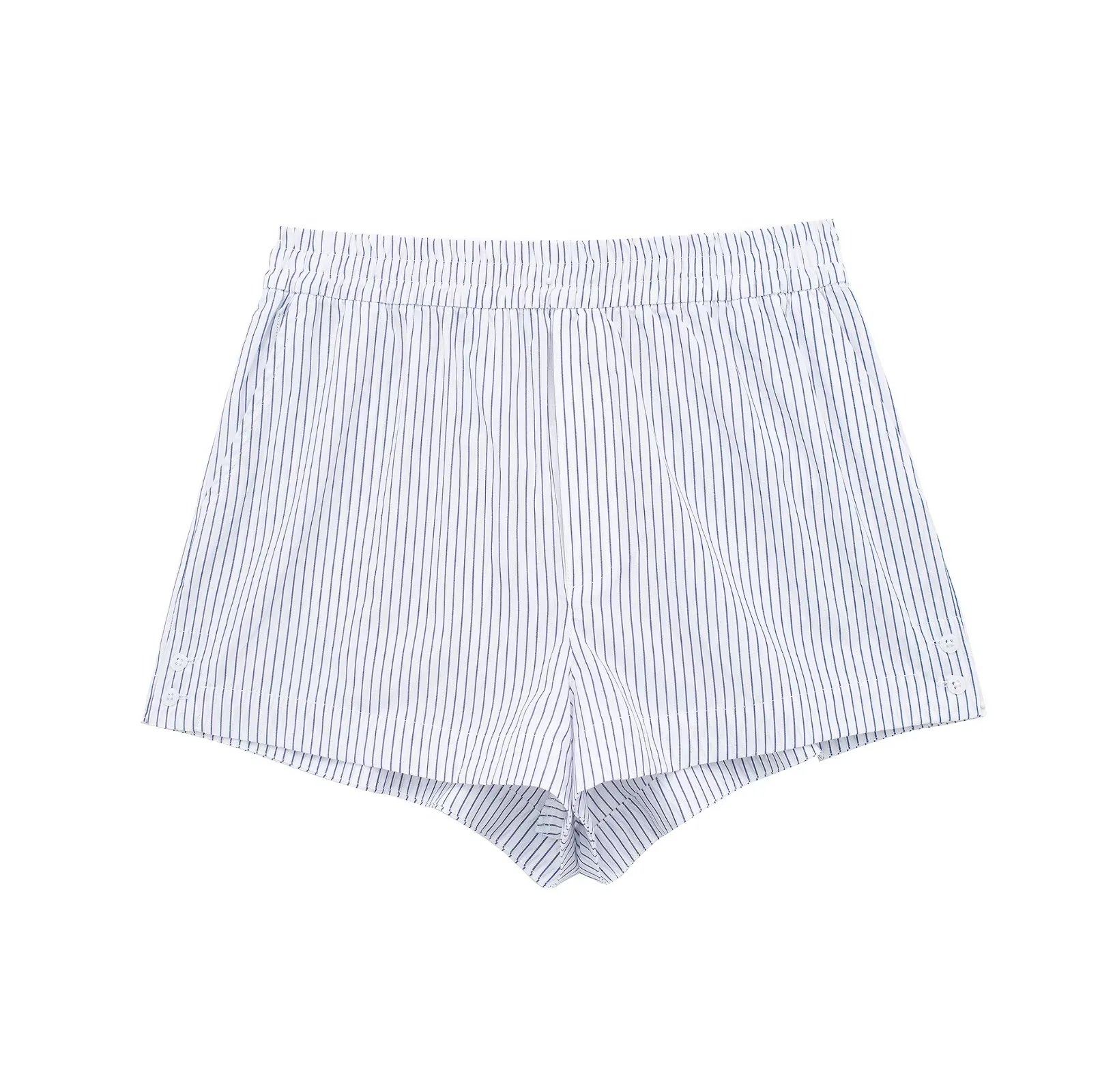 Fashion White Blended Striped Shorts,Shorts