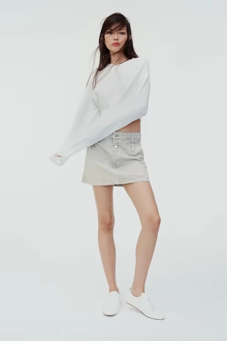 Fashion Off-white Denim Low Waist Double Layer Skirt,Denim