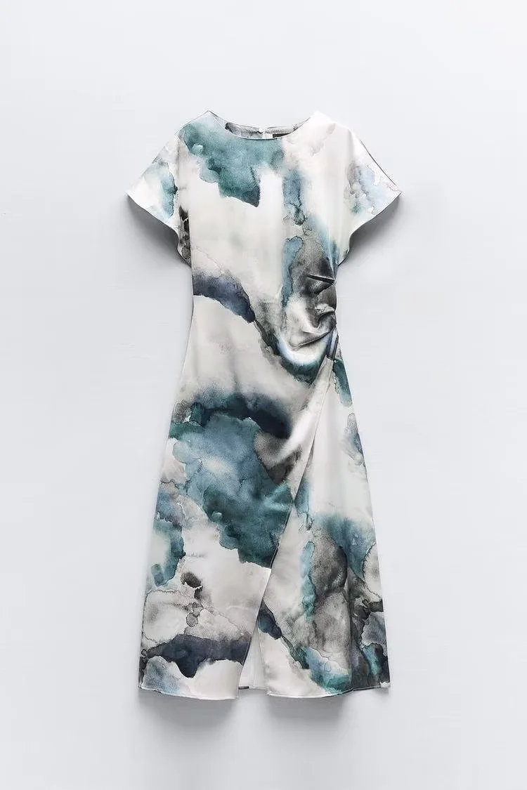 Fashion Print Color Silk Satin Printed Long Skirt,Long Dress